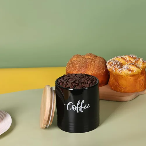 Miniatura 8 de LEETOYI Contenedores de almacenamiento de alimentos de porcelana con tapa, 4.5 pulgadas, 31 onzas, café etiquetado negro