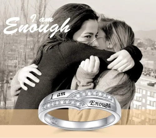 Miniatura 4 de I am Enough Rings 925 Sterling Silver CZ Ring Inspirational Jewelry Gift for Women Ring Size 6-9