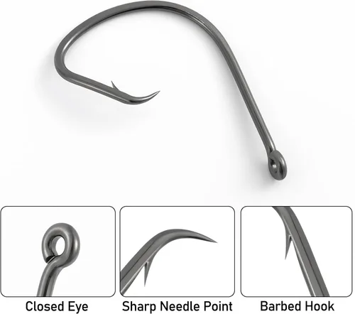 Miniatura 4 de Dr.Fish Paquete de 100 ganchos circulares ligeros para pesca de agua dulce y salada, anzuelos de pesca de cebo vivo de gran hueco, pesca de cebo
