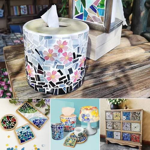 Miniatura 4 de LITMIND Azulejos de mosaico de vidrio irregulares de la serie blanca para manualidades de arte, suministros de fabricación de mosaicos de 9 onzas