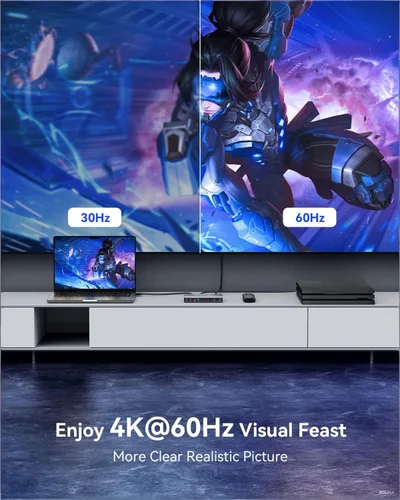 Miniatura 2 de Conmutador HDMI 5 en 1 salida 4K@60Hz, GANA conmutador divisor HDMI con control remoto, caja hub conmutador HDMI 2.0 de aluminio para 3D, HDCP2.2