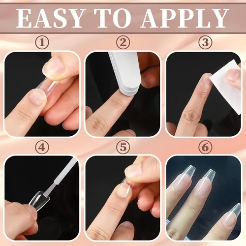 Miniatura 5 de FEBSNOW 600 piezas de puntas de uñas postizas largas estilo ataúd, uñas de gel transparentes de cobertura completa, estilo bailarina, autoadhesivas