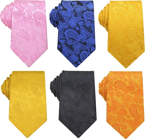 Miniatura 9 de WeiShang Lote de 6 corbatas clásicas de seda para hombre, corbatas tejidas jacquard