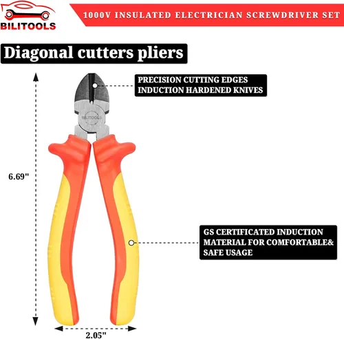 Miniatura 5 de BILITOOLS Juego de destornilladores y alicates para electricistas aislados de 1000 V - Kit de 7 herramientas eléctricas con destornilladores