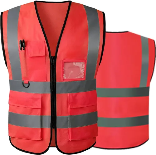 Miniatura 9 de Chaleco de seguridad reflectante de alta visibilidad para hombres y mujeres con bolsillos y cremallera frontal cumple con los estándares ANSI/ISEA