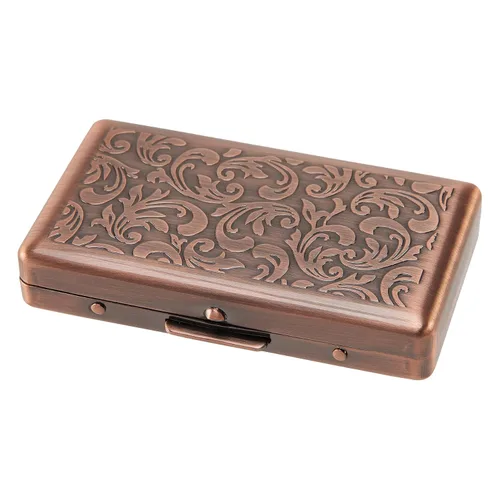 Miniatura 5 de Estuche de metal casual RYO Mini latón antiguo belleza arábesco caja de tabaco enrollado a mano, uso delgado, capacidad para 12 cigarrillos