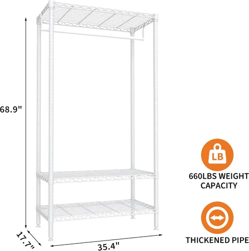 Miniatura 2 de Perchero de ropa resistente, perchero portátil de metal con estantes ajustables de 3 niveles, estantes de ropa independientes para colgar ropa
