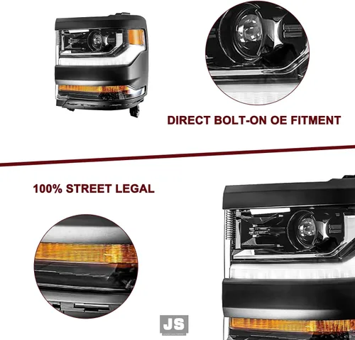Miniatura 4 de JSBOYAT HID/Xenon para Chevy Silverado 1500 2016-2019 Conjunto de Faros Delanteros de Repuesto Proyector LED DRL Estilo OE de Fábrica Par Juego