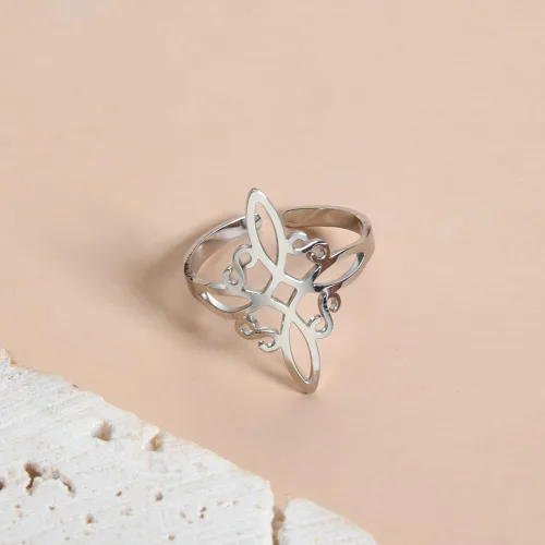 Miniatura 3 de Anillo de nudo de bruja para mujer, de acero inoxidable, ajustable, anillo de nudo de amor celta, anillo de nudo de brujas cuaternarias, amuleto