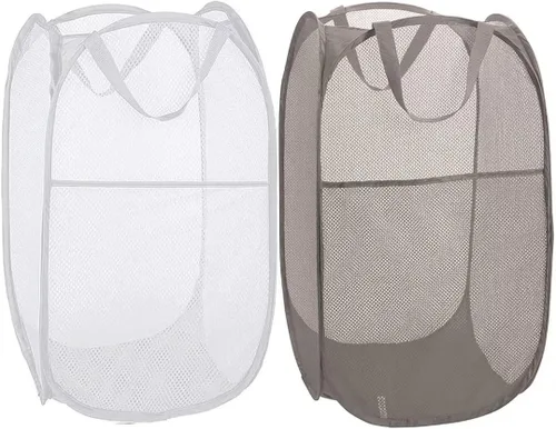 Miniatura 20 de BATTOO Cesta de lavandería emergente de malla fuerte de lujo con bolsillo lateral, plegable para cuarto de lavandería, baño, habitación de niños