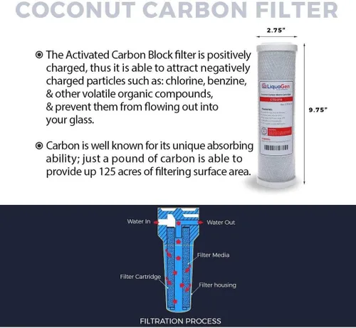 Miniatura 3 de LiquaGen Juego de 1 filtro de agua de repuesto de carbono y 1 sedimento de 10 x 2.5 pulgadas, cartuchos de 5 micras y 10 pulgadas, compatible