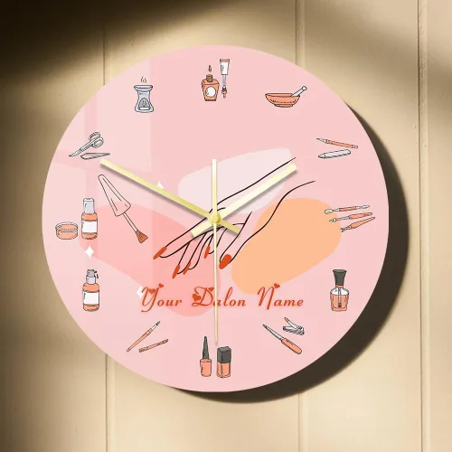 Miniatura 10 de Reloj de pared de salón de uñas de 12 pulgadas, nombre personalizado, regalo de técnico de uñas, reloj de pared silencioso sin tictac, funciona