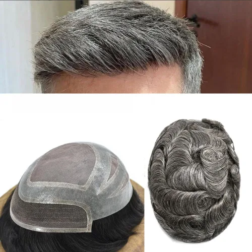Miniatura 33 de Toupee For Men Human Hair Men's Toupee Hair Replacement System For Men Fine Mono Hair Piece For Men Poly Mens Hair System 8X10 Medium light density