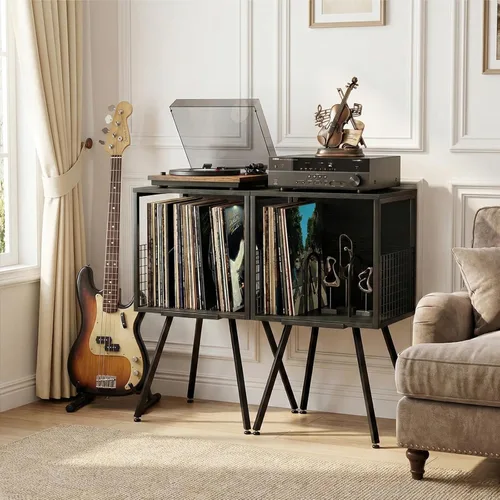 Miniatura 6 de Faesun - Soporte para tocadiscos con almacenamiento, soporta más de 100 discos de vinilo, mesa para tocadiscos industrial con estante