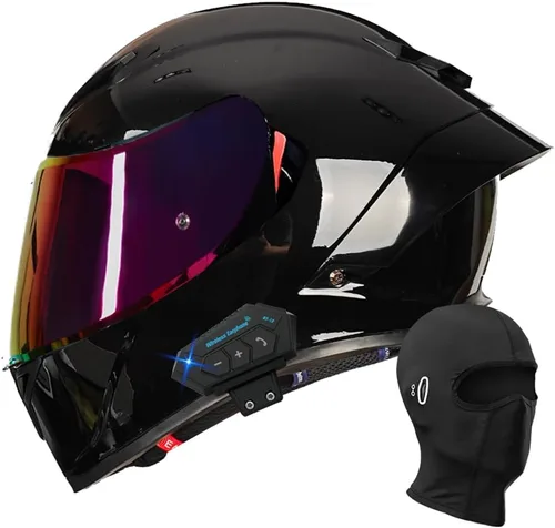 Miniatura 20 de Casco de motocicleta Bluetooth de cara completa, aprobado por DOT, casco antivaho, doble visera, casco de bicicleta de calle, altavoz dual integrado
