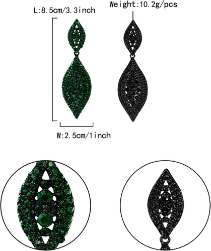 Miniatura 6 de Flyonce - Aretes caídos de diamantes de imitación y diseño de 2 hojas para novia