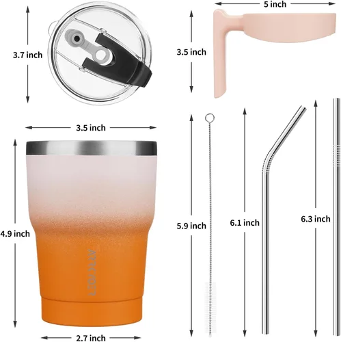 Miniatura 3 de Vaso de viaje con asa y tapa y pajita, taza de café aislada de 10 onzas, vaso de acero inoxidable reutilizable al vacío para agua, té helado o café