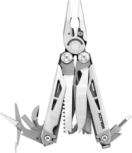 Miniatura 10 de Tijeras y alicates multiherramienta 21 en 1 con cortadores de tungsteno, autobloqueo Kit EDC duradero y resistente para camping, reparación, Negro
