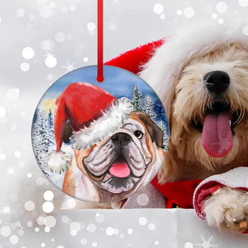 Miniatura 3 de Adorno de Bulldog Inglés para la Primera Navidad 2023, adorno para árbol de Navidad, decoración de árbol de Navidad de Papá Noel, adorno colgante
