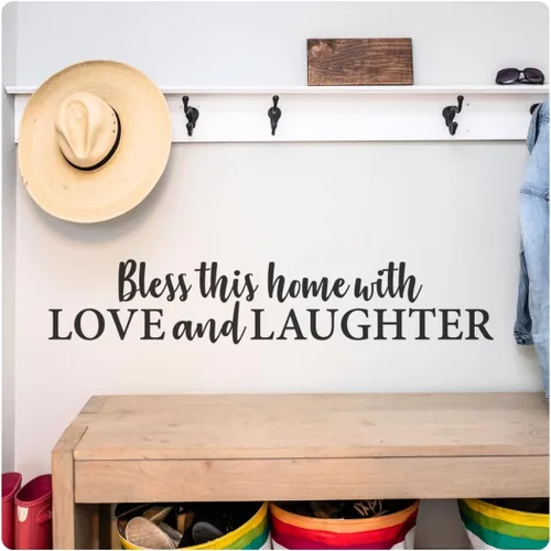 My Vinyl Story - Bless This Home with Love and Laughter Wall Decal - Family Sticker Quote, Bible Verse Vinyl Word Art Decor for Living Room,