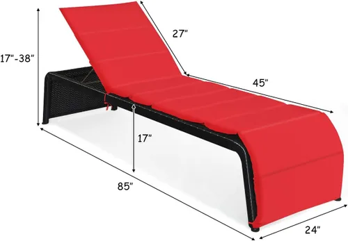Miniatura 3 de COSTWAY 2 PCS Patio Ratán Sillón Sillón Reclinable Respaldo Ajustable Acolchado Rojo