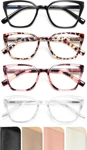 EYEURL Paquete de 4 lentes de lectura con diseño de ojo de gato para mujer, lentes de bloqueo de luz azul, para lectura de computadora a la moda con