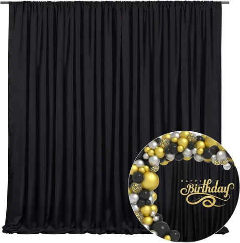 Cortina de fondo negra de 10 x 10 pies para fiesta, cortinas de fondo para sesión de fotos, cumpleaños, boda, Halloween, Acción de Gracias, Navidad,