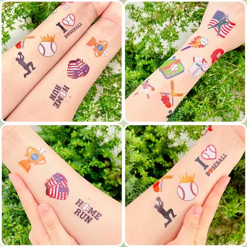 Miniatura 6 de 96 calcomanías de tatuajes temporales de béisbol, regalos de fiesta de cumpleaños de béisbol, decoración de fiesta de cumpleaños temática deportiva