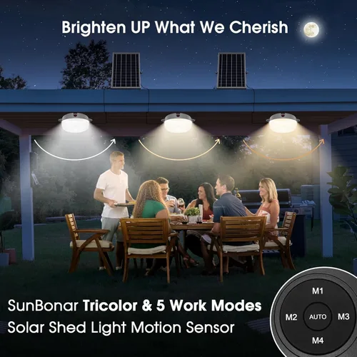 Miniatura 2 de Luz solar de techo con sensor de movimiento, regulable 6000 K/4000 K/3200 K, 5 modos disponibles durante el día, luces solares de cobertizo