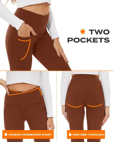 Miniatura 141 de TNNZEET Leggings acampanados negros para mujer, pantalones de yoga cruzados con bolsillos, corte de bota, leggings acampanados