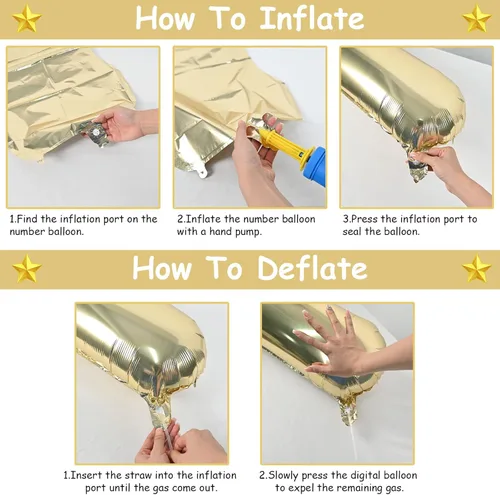 Miniatura 7 de Globo dorado champán con el número 5, globos de aluminio autoinflables grandes de 40 pulgadas del 0 al 9, globo de helio digital 5 dorado claro