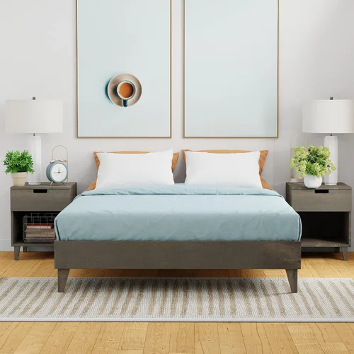 Miniatura 16 de Plataforma moderna para cama - Diseño de madera maciza - Fabricado en Estados Unidos - Fácil de armar, Madera, almendra