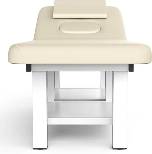 Miniatura 6 de pouseayar Mesa de masaje estacionaria ancha gris beige con respaldo para mesa de tratamiento, mesa de terapia física, cama facial de spa, marco