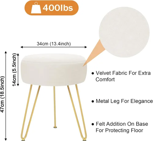 Miniatura 3 de GERANT Taburetes de tocador multifuncionales – Taburete otomano redondo de terciopelo moderno – Taburete tapizado – Taburete de mesa auxiliar