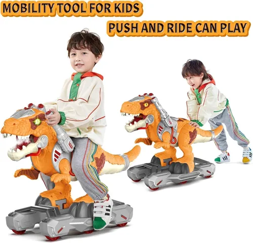 Miniatura 6 de Scooter Montable de Dinosaurio para Niños Pequeños – Juguete Eléctrico de Empujar y Montar de Piso Deslizante con Música, Luces, Rociador de Niebla