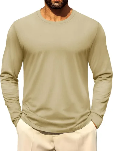 Miniatura 24 de Cotrasen - Camisetas básicas de manga larga para hombre, de algodón, con cuello redondo, transpirables, suaves y casuales