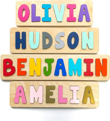 Rompecabezas de madera personalizado con nombre para niños, hecho a mano en EE. UU. por Bloom Owl, regalos personalizados para bebés niños y niñas