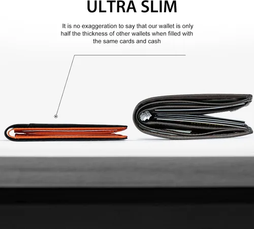 Miniatura 2 de GSOIAX Cartera delgada para hombre, con bloqueo RFID, billetera plegable de fibra de carbono, bolsillo frontal, con 11 tarjeteros, cartera