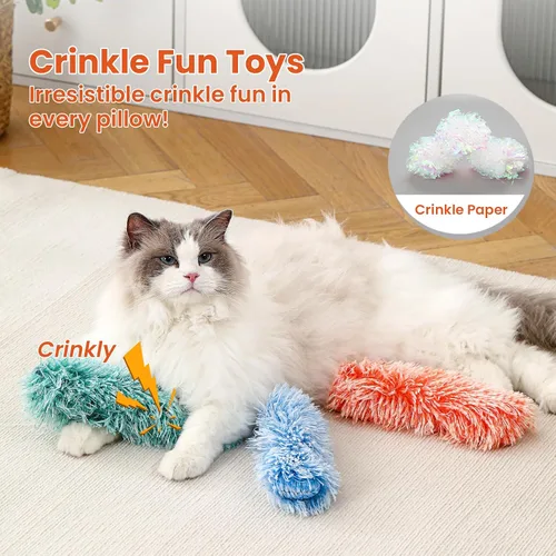 Miniatura 6 de Paquete de 3 juguetes de almohada para gatos con hierba gatera, juguetes de felpa suave, juguetes interactivos para masticar gatitos, juguetes