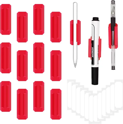 Miniatura 10 de Paquete de 12 soportes para bolígrafos para escritorio, portalápices de silicona con 12 calcomanías adhesivas adicionales, soporte adhesivo