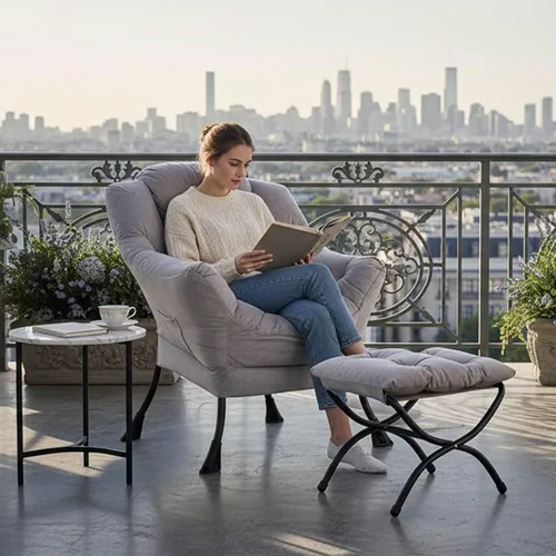 Miniatura 2 de Tiita - Sillón reclinable con otomana, grande, moderno, silla de ocio, de lectura, con reposapiés, para dormitorio, sala de estar, dormitorios, Gris