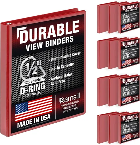 Miniatura 46 de Samsill Carpeta duradera de 1.5 pulgadas, fabricada en los Estados Unidos, carpeta de anillos en D, carpeta transparente personalizable, color rojo