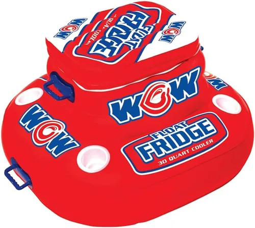 Wow Sports Hielera flotante inflable para nevera, 30 cuartos de galón, 4 portavasos, tapa con cremallera, para piscinas, lagos y océanos