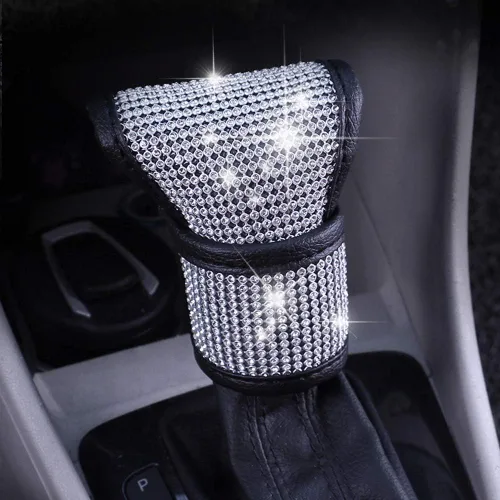 Miniatura 14 de Funda de felpa para pomo de palanca de cambios automática con purpurina de cristal brillante y diamantes de imitación para niñas y damas, ajuste