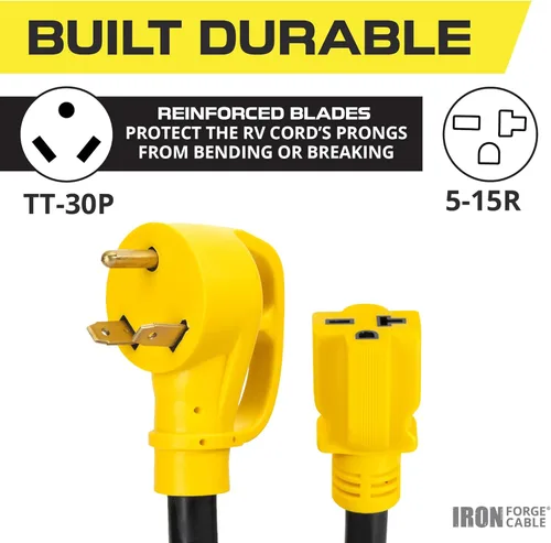 Miniatura 3 de IRON FORGE CABLE Cable de RV, generador y adaptador eléctrico para RV, cable de alimentación TT-30P macho a dos hembra 5-15R, adaptador de enchufe