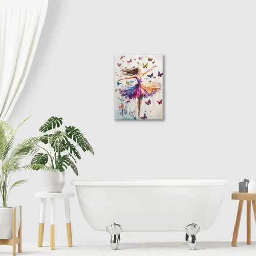 Miniatura 8 de Olivine Arte de Pared de Bailarina, Imágenes de Ballet de Mariposa Decoración de Pared, Impresiones Coloridas en Lienzo de Bailarina, Pintura