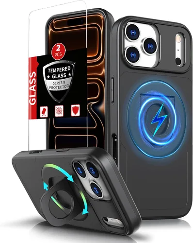 Miniatura 63 de Funda magnética para iPhone 11 Pro compatible con carga inalámbrica MagSafe, con 2 protectores de pantalla, anillo kickstand de 360° integrado +