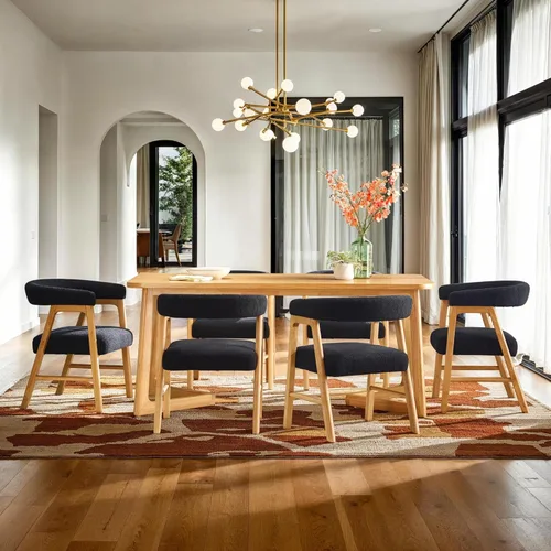 Miniatura 8 de Walker Edison Ezra - Silla de comedor moderna con respaldo curvado y tapicería Boucle, color negro (juego de 2)