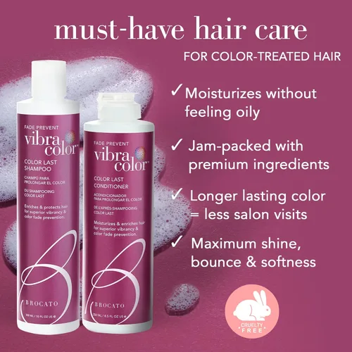 Miniatura 3 de Brocato Vibracolor Color Last Shampoo (32 oz Shampoo + Conditioner Duo) Color seguro para cabello teñido – Evita la decoloración y prolonga