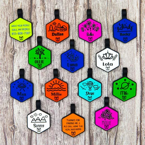 Miniatura 2 de Etiqueta de silicona silenciosa para perro personalizada con 5 líneas de identificación de mascotas grabadas profundas, duradera, sin sonido, diseño